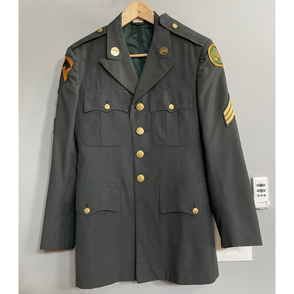 US Military Jacket Enlisted Uniform‎ Coat Patches Pins Wool Blend Vintage 35R